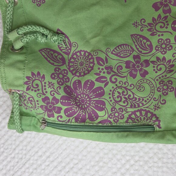Life Is Good Green Purple Floral Canvas Drawstring Cinch Sack Backpack Bag - Picture 6 of 6
